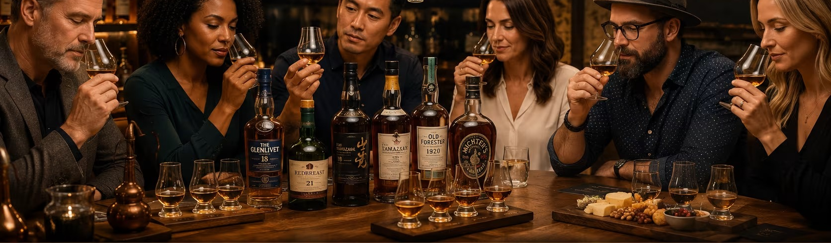 Guests nosing whiskey at a guided Whiskey Edu tasting